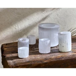 Pomax Photophores / T-lights-SELENA - photophore - selenite - DIA 6 x H 5 cm - blanc