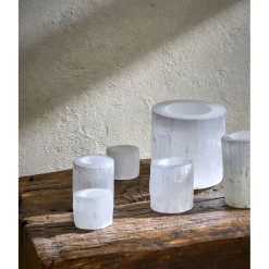 Pomax Photophores / T-lights-SELENA - photophore - selenite - DIA 8 x H 12 cm - blanc