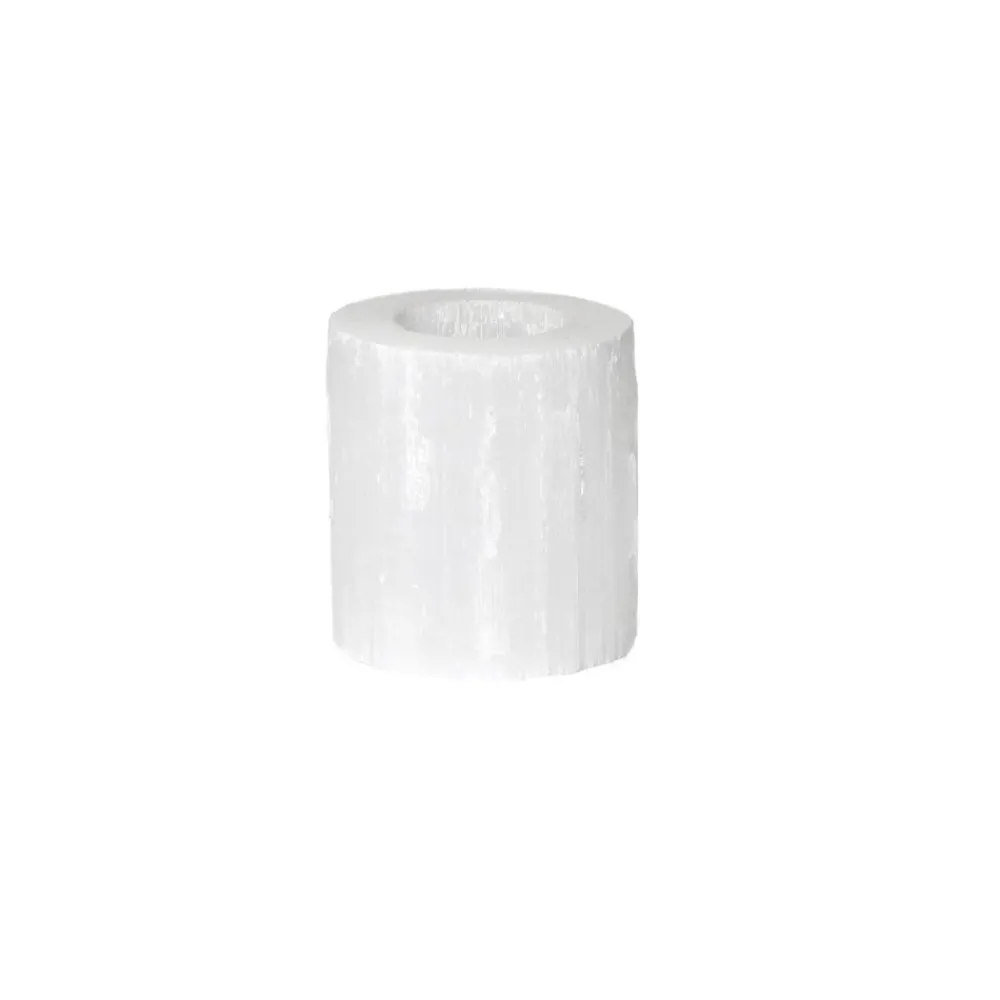 Pomax Photophores / T-lights-SELENA - photophore - selenite - DIA 7 x H 8 cm - blanc