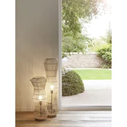 Pomax Lampadaires-SURYA - lampadaire - rotin / bois - DIA 25 x H 70 cm - blanc