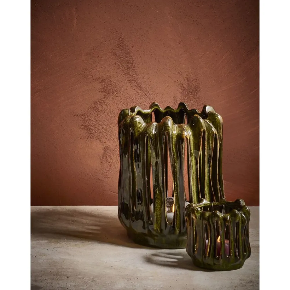 Pomax Photophores / T-lights-TERRA - photophore - grès - DIA 24,5 x H 28 cm - vert