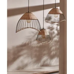 Pomax Suspensions-TRIX - lampe suspendue - métal / rotin - DIA 48 x H 32 cm - naturel/noir