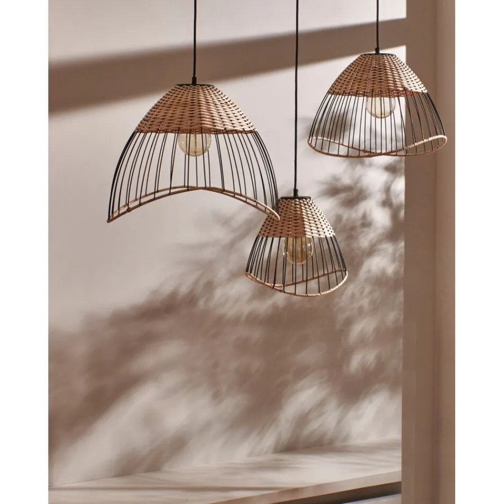 Pomax Suspensions-TRIX - lampe suspendue - métal / rotin - DIA 48 x H 32 cm - naturel/noir