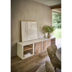 Pomax Étagères-VERONA - rack 1 étagère - enduit à la chaux / bois d'acacia - L 60 x W 50 x H 60 cm - blanc cassé