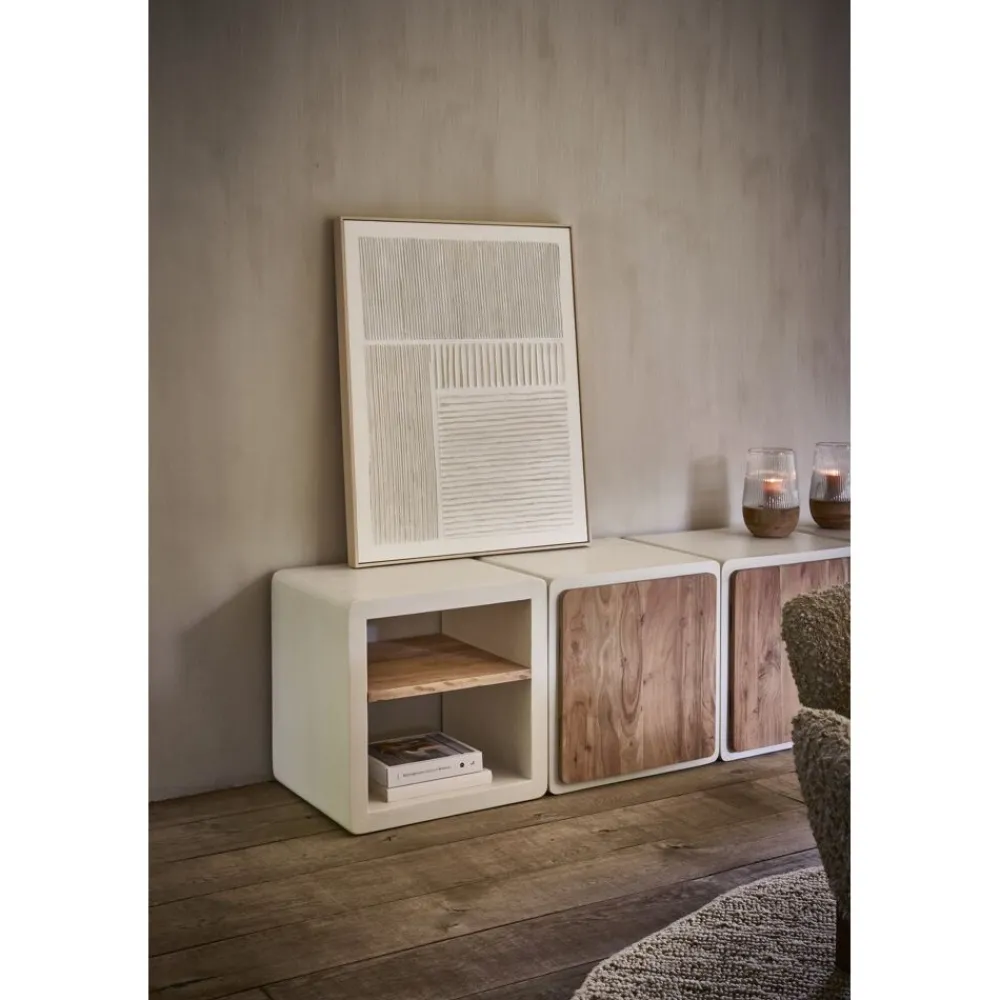 Pomax Étagères-VERONA - étagère 1 porte - enduit à la chaux - L 60 x W 50 x H 60 cm - blanc cassé