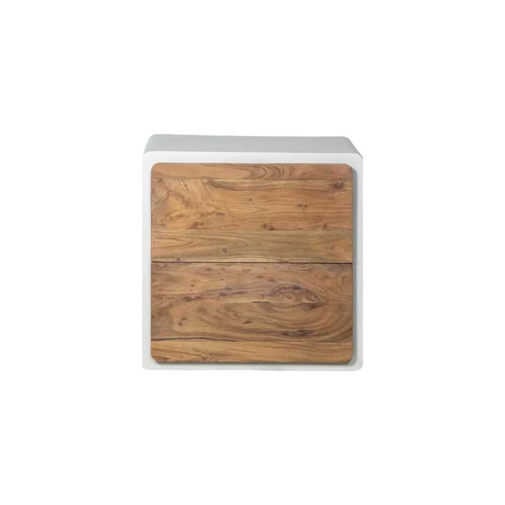 Pomax Étagères-VERONA - étagère 2 tiroirs - enduit à la chaux / bois d'acacia - L 60 x W 50 x H 60 cm - blanc cassé