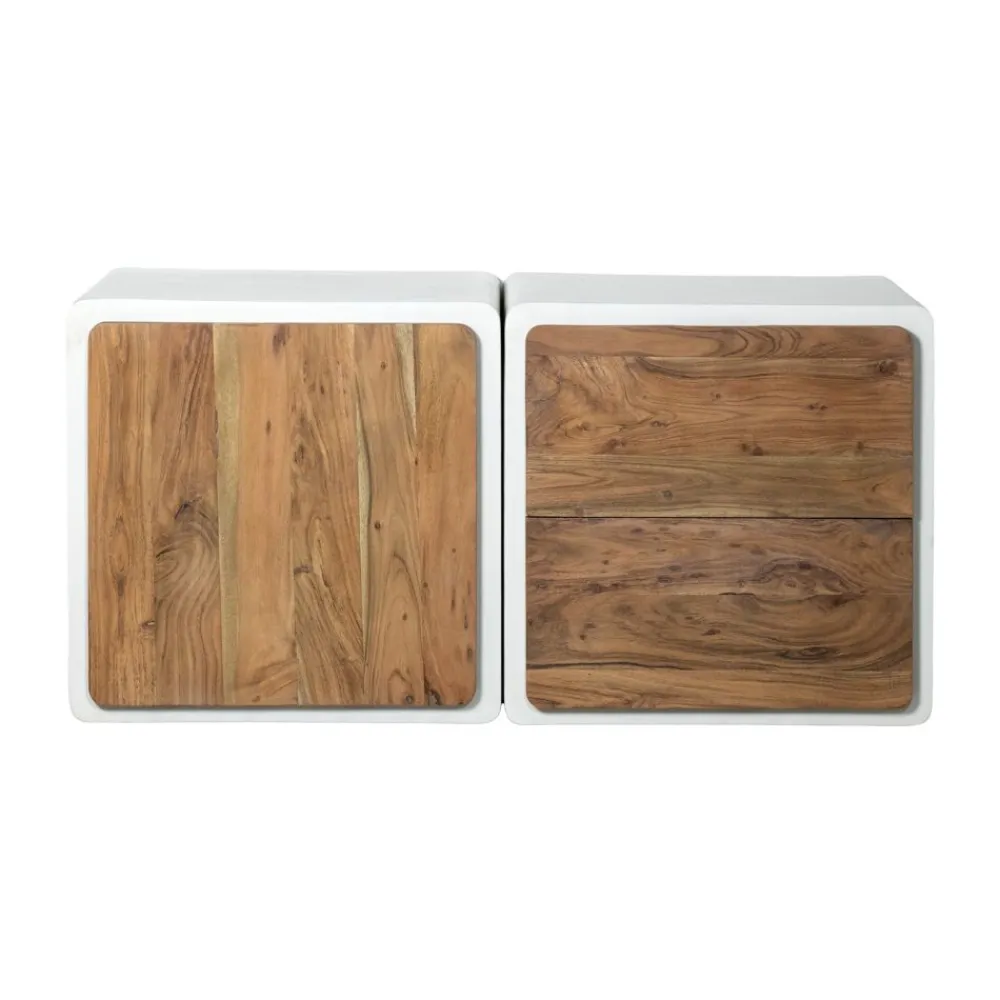 Pomax Étagères-VERONA - étagère 2 tiroirs - enduit à la chaux / bois d'acacia - L 60 x W 50 x H 60 cm - blanc cassé
