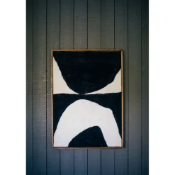 Pomax Tableau / Déco Murale-WOOLY - toile avec cadre - bois de mangier / laine - L 76 x W 6,5 x H 107 cm - noir/blanc