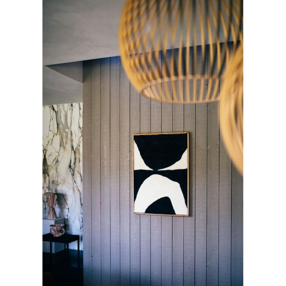 Pomax Tableau / Déco Murale-WOOLY - toile avec cadre - bois de mangier / laine - L 76 x W 6,5 x H 107 cm - noir/blanc