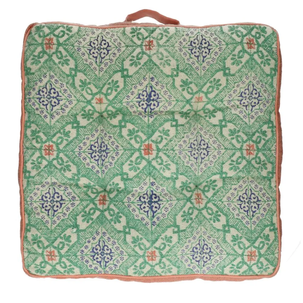Pomax Coussins De Sol | Coussins-ZELLIGES - coussin de sol - coton / viscose - L 50 x W 50 x H 8 cm - vert